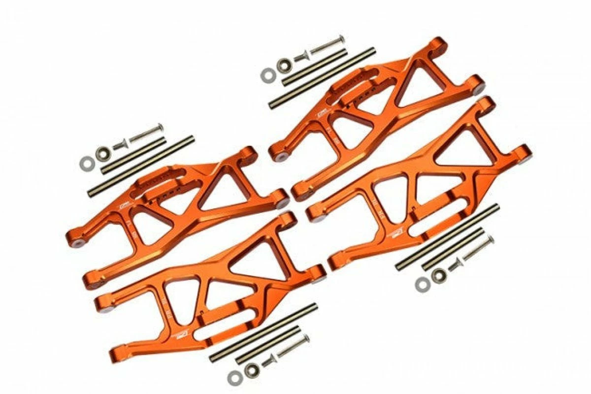 GPM Racing TXMW055FR-OR | GPM Orange Aluminium Traxxas Maxx Front And Rear Lower Arms Set