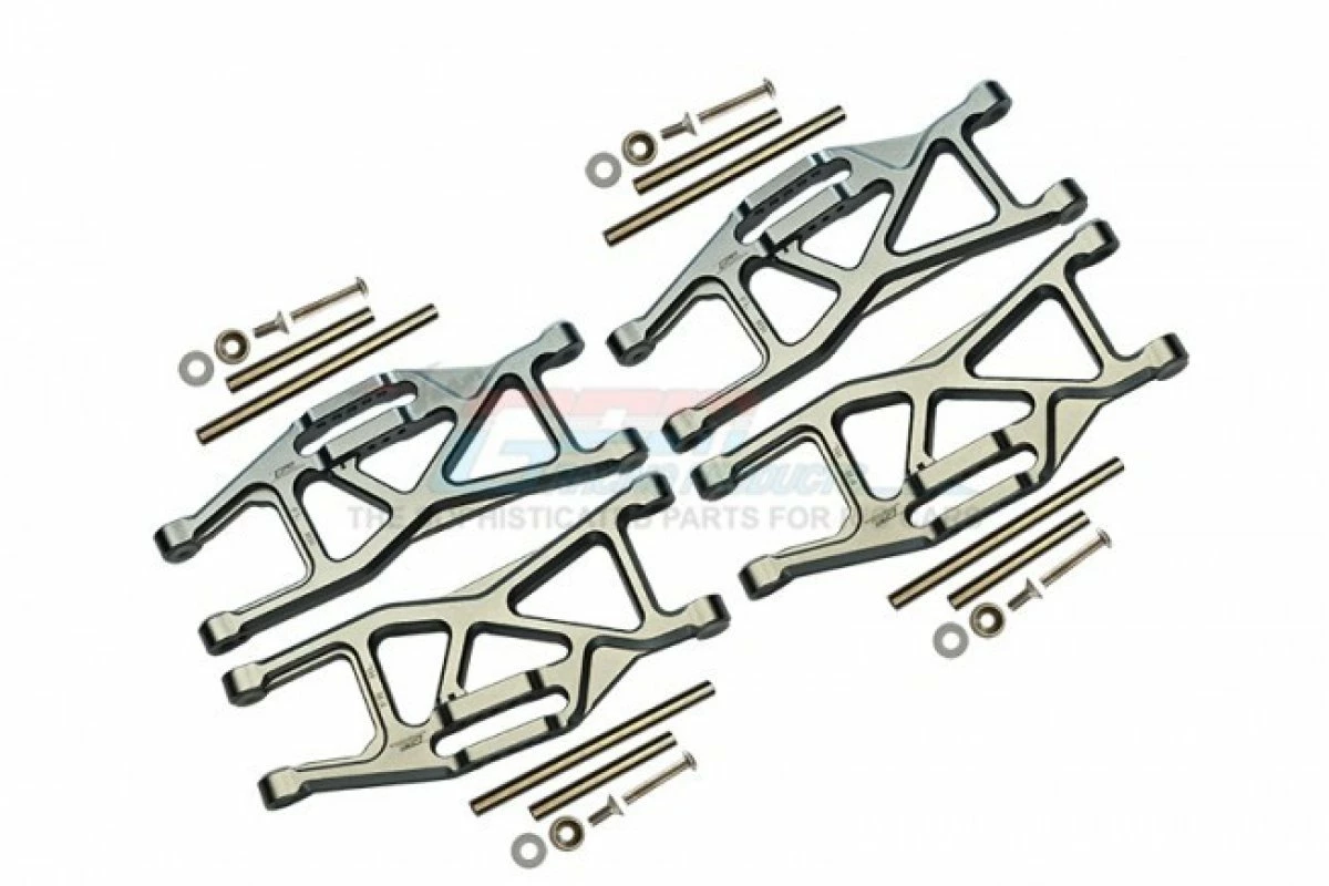 GPM Racing TXMW055FR-S | GPM Silver Aluminium Traxxas Maxx Front And Rear Lower Arms Set