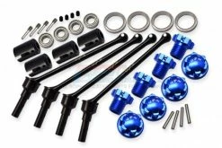 GPM Racing TXMW110FRS-B | GPM Traxxas Maxx 110mm Hard Steel Front & Rear CVD Shaft W/ Blue Aluminium Wheel Lock & Hex Claw Set