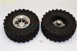 GPM Racing AW2206P-2245-S | GPM 2.2" Roadtech Tyres On Silver Aluminium 6 Spoke Rims - Beadlocked Wheels 2Pcs