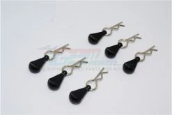 GPM Racing BCM002M-BK | GPM Black Body Clips For 1-10 TO 1-18 Models W/ Easy Pull Tabs 6Pcs