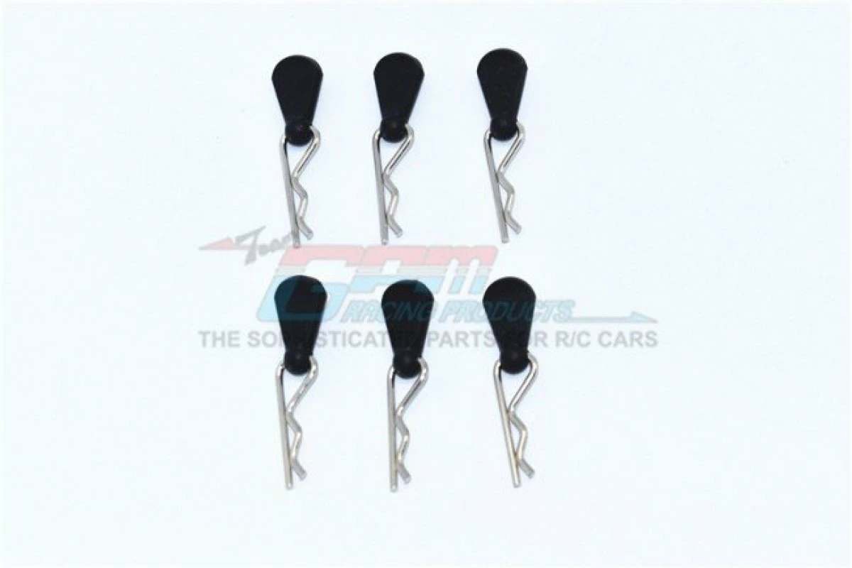 GPM Racing BCM005-BK | GPM 1.8mm 1/5 & 1/8 Silver Body Pins 6Pcs W/ Easy Pull
