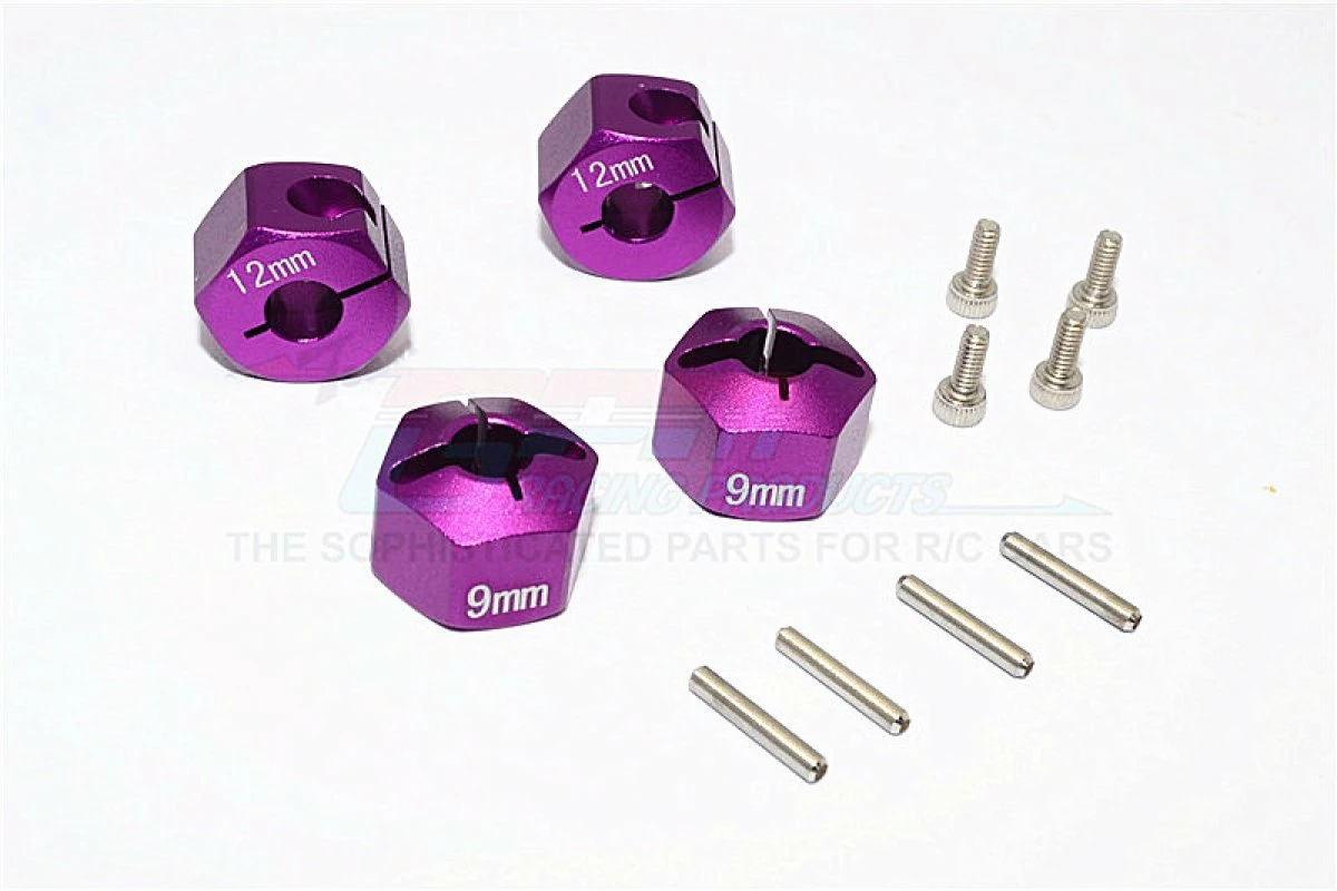 GPM Racing BST010-12X9-P | GPM Purple Aluminium HPI Bullet Flux 12mm Hex Conversion (9mm Off-Set) 4Pcs