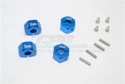 GPM Racing GT010-12X8MM-B | GPM Blue Aluminium 12mm Wheel Hex +8mm Adapters 2Pcs W/ Hardware