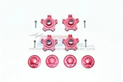 GPM Racing MAI10A+6MM-2-R | GPM Red Aluminium ARRMA Limitless & Infraction Clawed Wheel Hexs 4Pcs W/ +6mm Off-Set, Wheel Nuts & Grub Screws