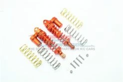 GPM Racing RUS4087F-L-OR-OR | GPM Orange Aluminium Traxxas Rustler 4x4 Front Piggyback Shocks 2Pcs W/ Optional Spring Rates