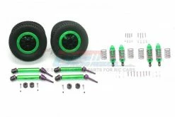 GPM Racing RUS488910SA-G | GPM Green Aluminium Axles & Shocks W/ Green Plastic Completed Wheels