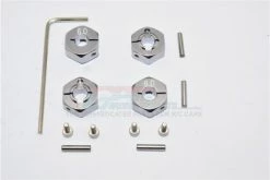 GPM Racing SLA010-6MM-GS | GPM Grey Silver Aluminium 12mm Wheel Hex +6mm Adapters 4Pcs W/ Axle Pins