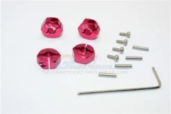 GPM Racing SLA010-6MM-R | GPM Red Aluminium Traxxas Slash 4x4 12mm Hex 4Pcs W/ Axle Pins