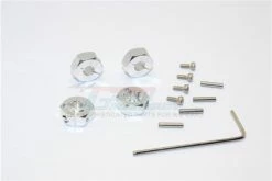 GPM Racing SLA010-6MM-S | GPM Silver Aluminium 12mm Wheel Hex +6mm Adapters 4Pcs W/ Axle Pins
