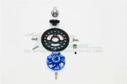 GPM Racing SLA155418TLG-B | GPM Hardened Steel 54T 32dp/0.8Mod Spur Gear & 18T Pinion W/ Blue Aluminium Slipper Adapter