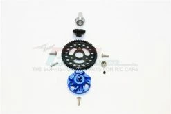 GPM Racing SLA155616TLG-B | GPM Hardened Steel 56T 32dp/0.8Mod Spur Gear & 16T Pinion W/ Blue Aluminium Slipper Adapter