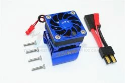 GPM Racing TRX4018FAN-B | GPM Blue Aluminium 35mm Motor Heat Sink W/ Cooling Fan