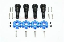 GPM Racing TXM170N-JT-2-B | GPM Black Hardened Steel Front & Rear Universal CVD Joints 4Pcs W/ Blue Aluminium Wheel Hub Hexes Set