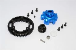 GPM Racing TXM355315T-B | GPM Hardened Steel 53T 1Mod Spur Gear & 15T Pinion Gear W/ Blue Aluminum Gear Adapter & Hardware