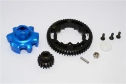 GPM Racing TXM355517T-B | GPM Hardened Steel 55T 1Mod Spur Gear & 17T Pinion Gear W/ Blue Aluminum Gear Adapter & Hardware