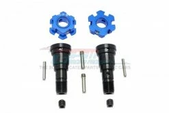 GPM Racing TXM8170N-JT-B | GPM Black Hardened Steel Front Or Rear Universal CVD Joints 2Pcs W/ Blue Aluminium Wheel Hub Hexes Set