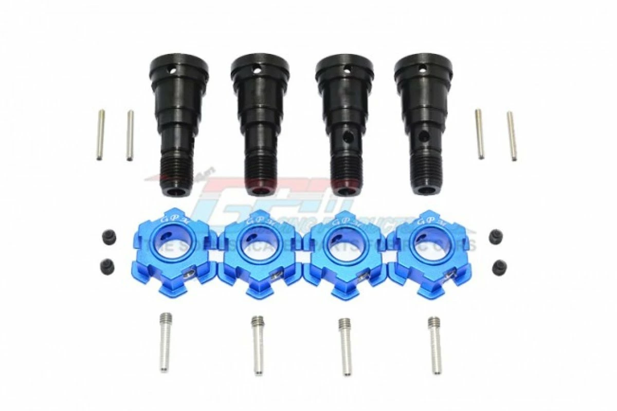 GPM Racing TXM8170N-JT2-B | GPM Hardened Steel Front & Rear Universal CVD Joints & Blue Aluminium Wheel Hexes Set - Image 2