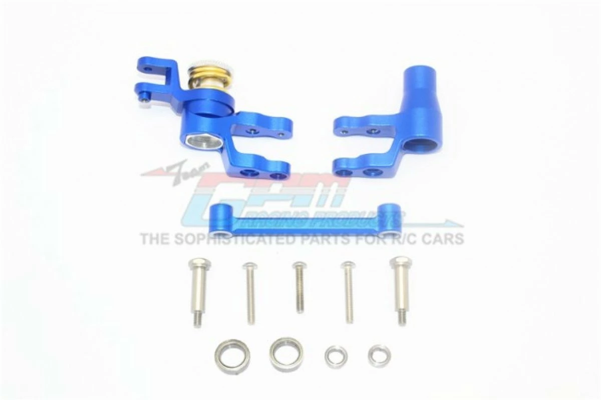 GPM Racing TXMS048-B | GPM Blue Aluminium Maxx 4S Steering Bellcrank Set W/ Servo Saver