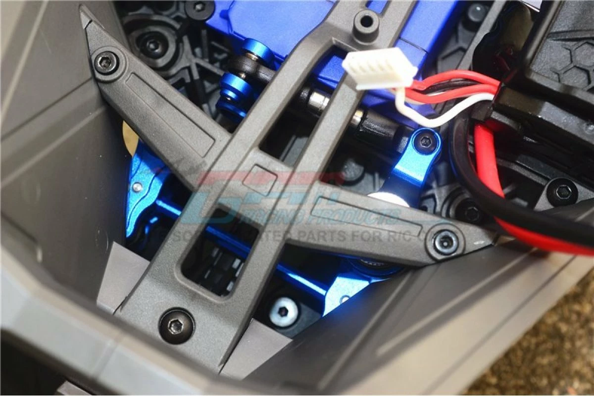 GPM Racing TXMS048-B | GPM Blue Aluminium Maxx 4S Steering Bellcrank Set W/ Servo Saver - Image 2