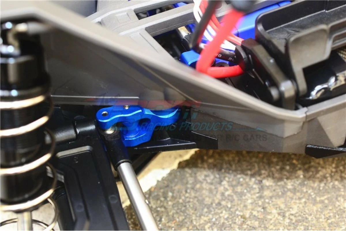 GPM Racing TXMS048-B | GPM Blue Aluminium Maxx 4S Steering Bellcrank Set W/ Servo Saver - Image 3