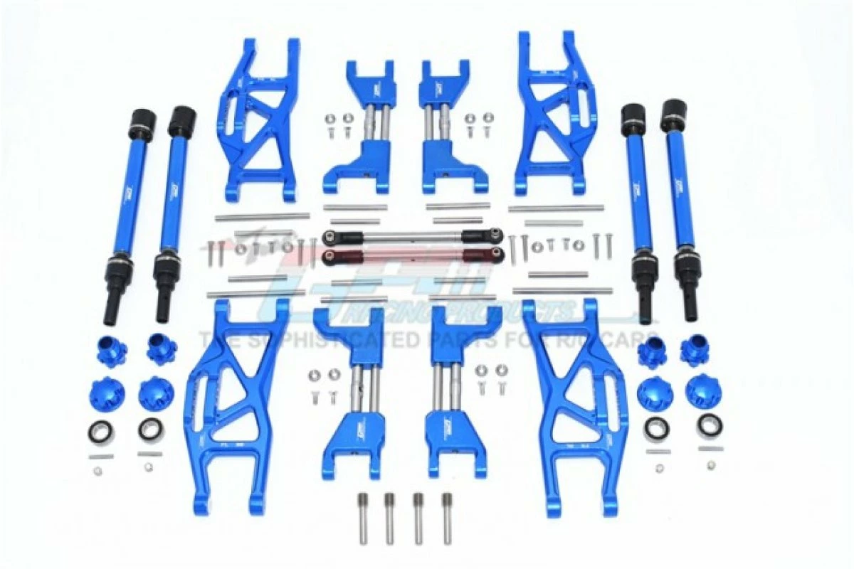 GPM Racing TXMS100-B | GPM Blue Aluminium Maxx 4S Wide Suspension & Drive Shaft Kit W/ Hardware