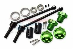 GPM Racing TXMW110F-RS-G | GPM 110mm Hardened Steel Front/Rear CVD Shaft 2Pcs W/ Green Aluminium Wheel Lock & Hex Claw Set