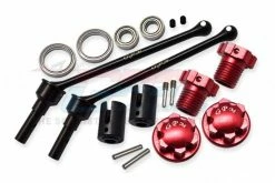 GPM Racing TXMW110F-RS-R | GPM 110mm Hardened Steel Front/Rear CVD Shaft 2Pcs W/ Red Aluminium Wheel Lock & Hex Claw Set