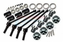 GPM Racing TXMW110FRS-GS | GPM Traxxas Maxx 110mm Hard Steel Front & Rear CVD Shaft W/ Grey Aluminium Wheel Lock & Hex Claw Set