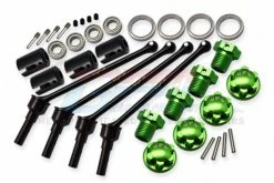 GPM Racing TXMW110FRS-G | GPM Traxxas Maxx 110mm Hard Steel Front & Rear CVD Shaft W/ Green Aluminium Wheel Lock & Hex Claw Set
