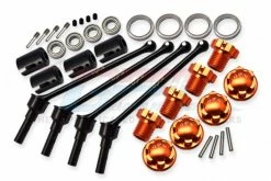 GPM Racing TXMW110FRS-OR | GPM Traxxas Maxx 110mm Hard Steel Front & Rear CVD Shaft W/ Orange Aluminium Wheel Lock & Hex Claw Set