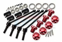 GPM Racing TXMW110FRS-R | GPM Traxxas Maxx 110mm Hard Steel Front & Rear CVD Shaft W/ Red Aluminium Wheel Lock & Hex Claw Set
