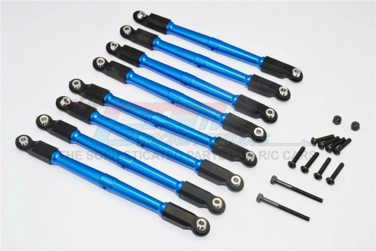GPM Racing WR4914-B-BEBK | GPM Blue Aluminium Front & Rear Linkages (Upper & Lower) 8Pcs W/ Hardware