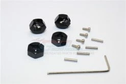 GPM Racing SLA010-6MM-BK | GPM Black Aluminium 12mm Wheel Hex +6mm Adapters 4Pcs W/ Axle Pins